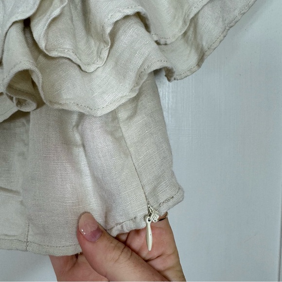 Zara Ecru Linen Blend Ruffle Crop Top - Picture 6 of 7